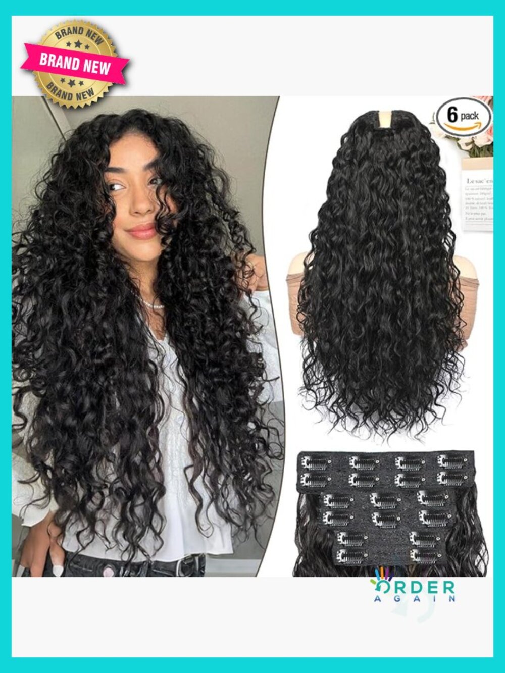 6 Pcs Curly Clip In Hair Extensions 18 Clips Water Wave 22 Inch Full Head